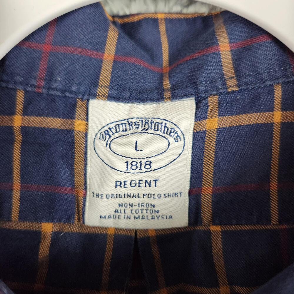 Brooks Brothers Regent 1818 Shirt Mens Large Blue Plaid Non Iron Cotton Pocket